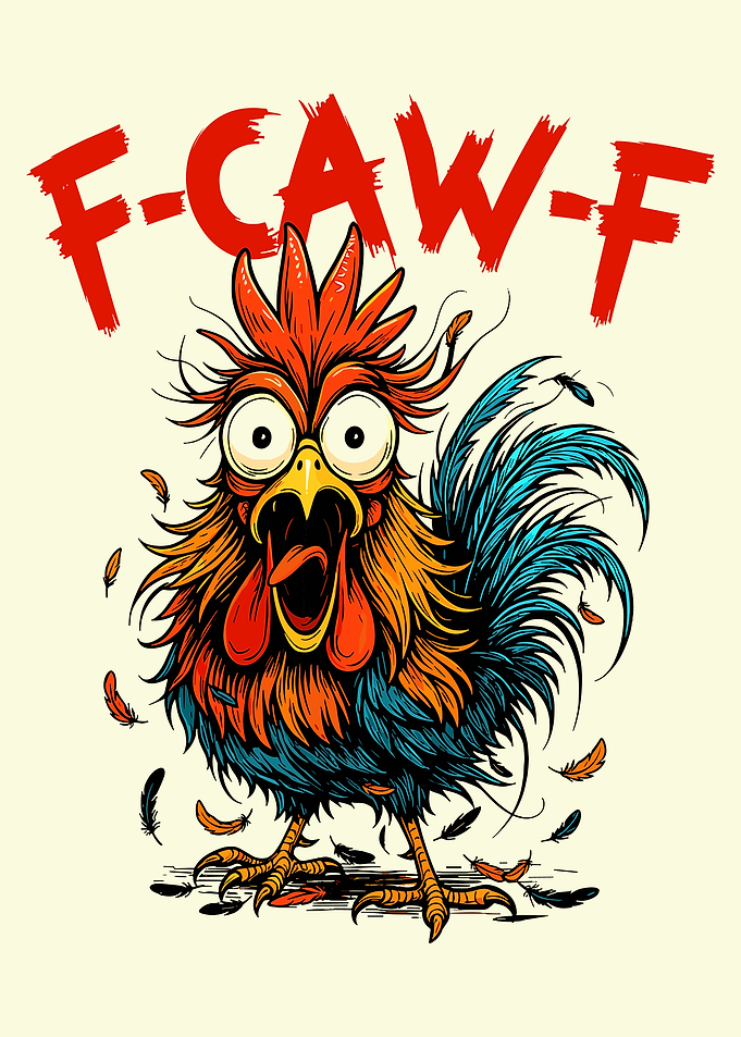 Cartoon Rooster Screaming F-CAW-F, Funny Chicken F-Caw-F