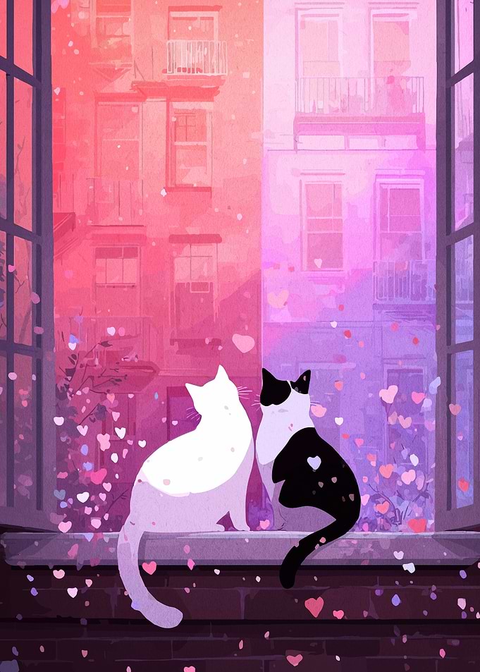 Cats in Love by the Window