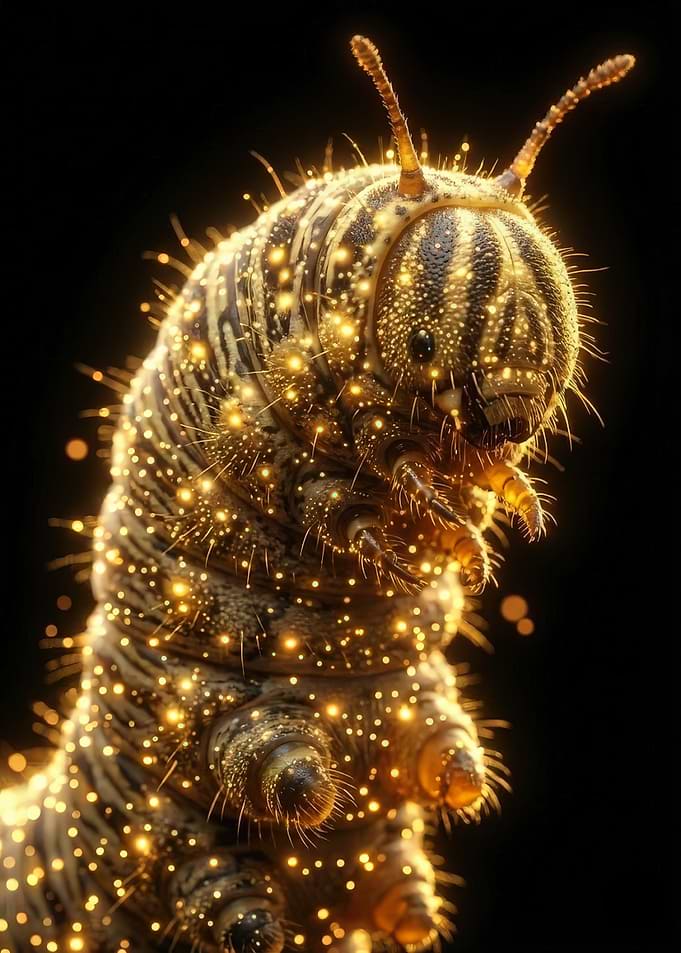 Glowing Caterpillar on Black Background