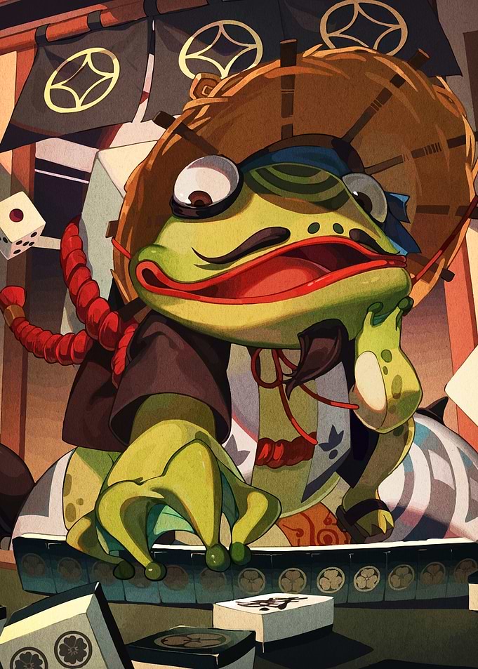 Frog Gambler with Mahjong Tiles
