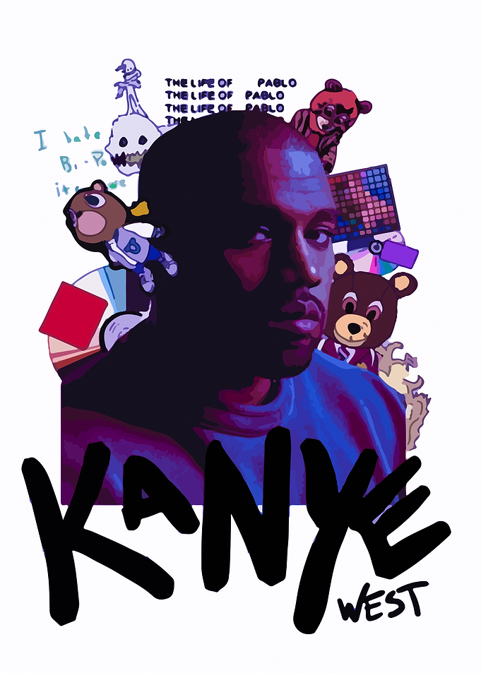 Kanye West Portrait with Album Art