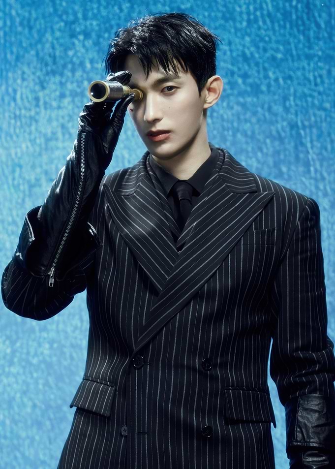 Man in Pinstripe Suit with Spyglass