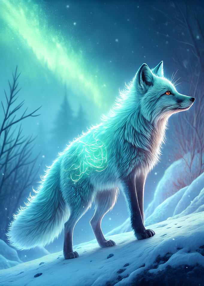 Arctic Fox under Aurora Borealis