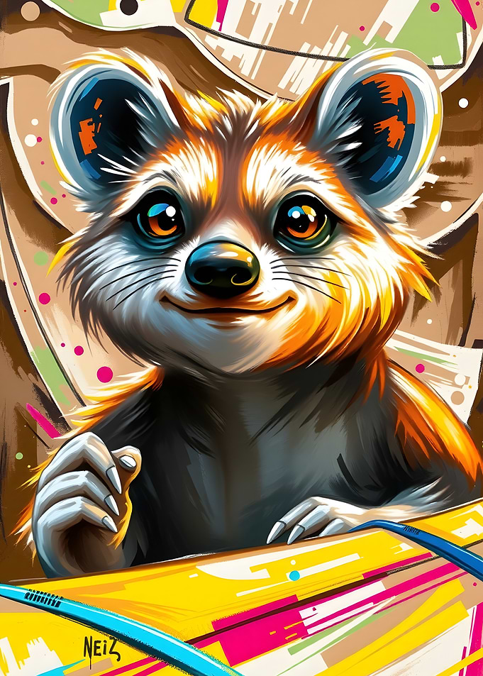 Cute Raccoon Portrait with Colorful Accents