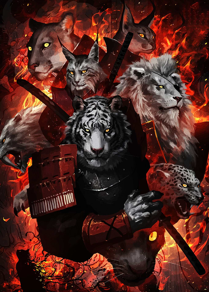Feline Samurai Warriors Fiery Battle
