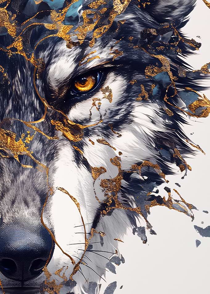 Wolf Portrait with Gold Accents