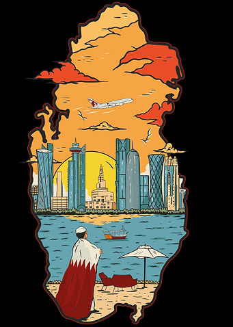 Qatar Skyline Travel Poster Illustration