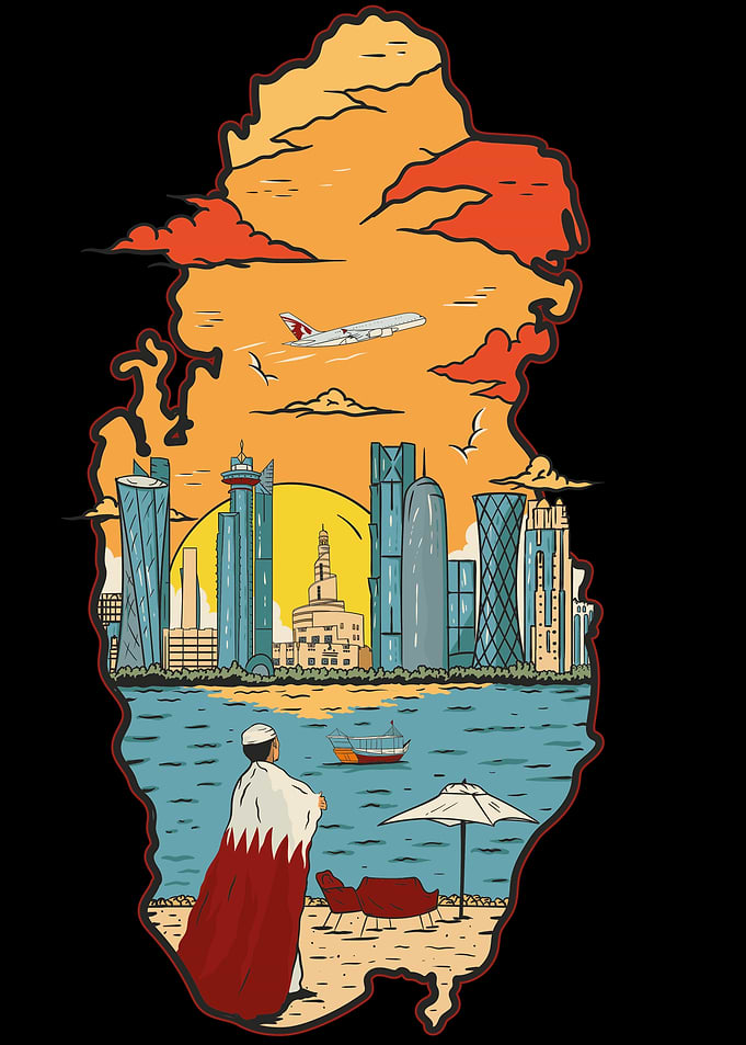 Qatar Skyline Travel Poster Illustration