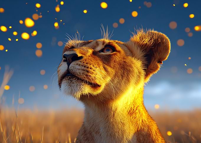 Lioness Gazing Upward in Golden Light