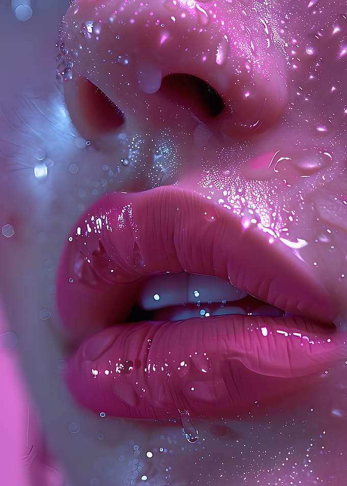 Pink Lips with Water Droplets