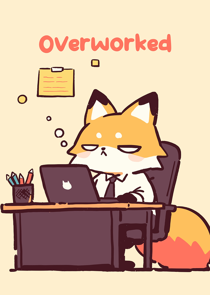 Overworked Fox Cartoon Illustration
