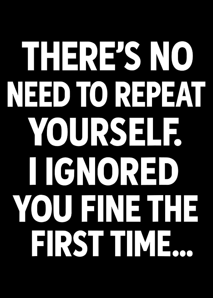 I Ignored You The First Time, humorous and sarcastic poster