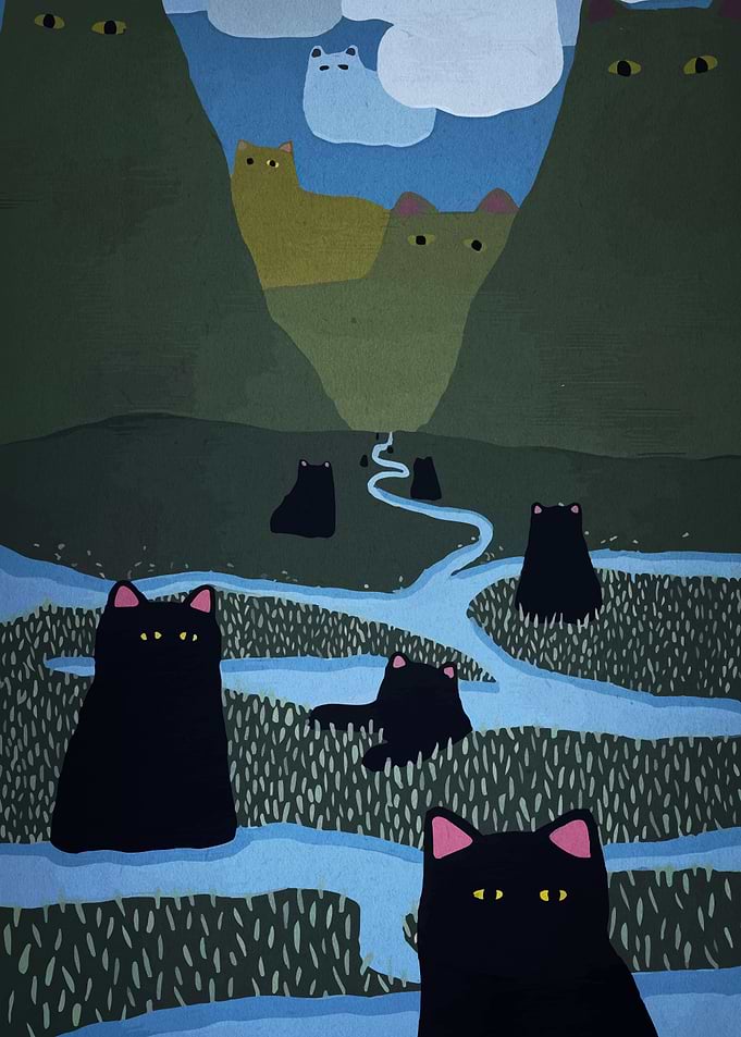 Cat Landscape Painting