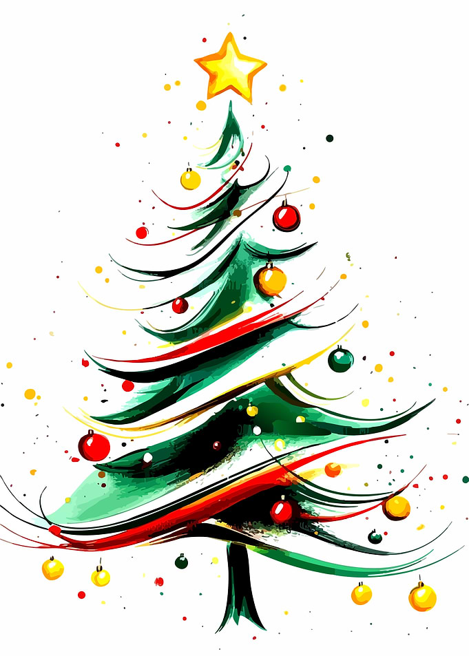 Watercolor Christmas Tree with Ornaments
