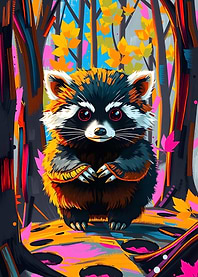 Colorful Raccoon in Forest Digital Art