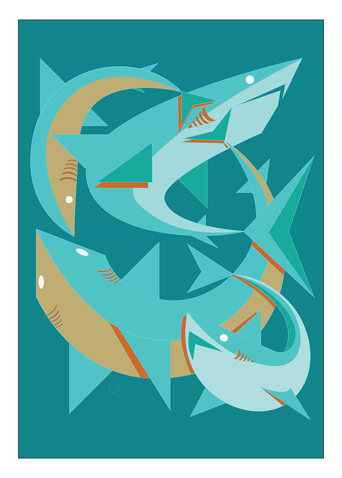 Geometric Sharks Illustration