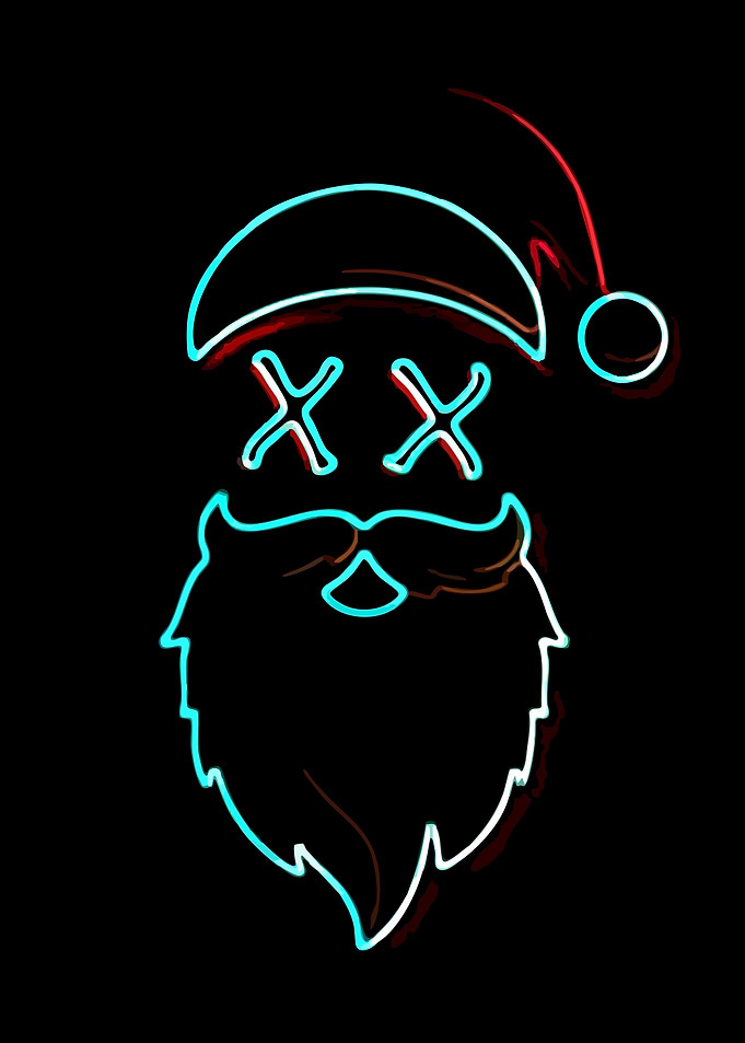 Neon Santa Claus with X Eyes