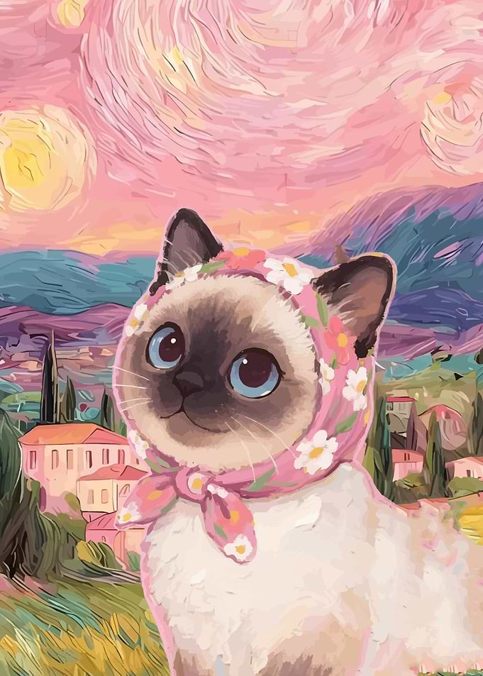 Cat in Babushka Scarf Painting