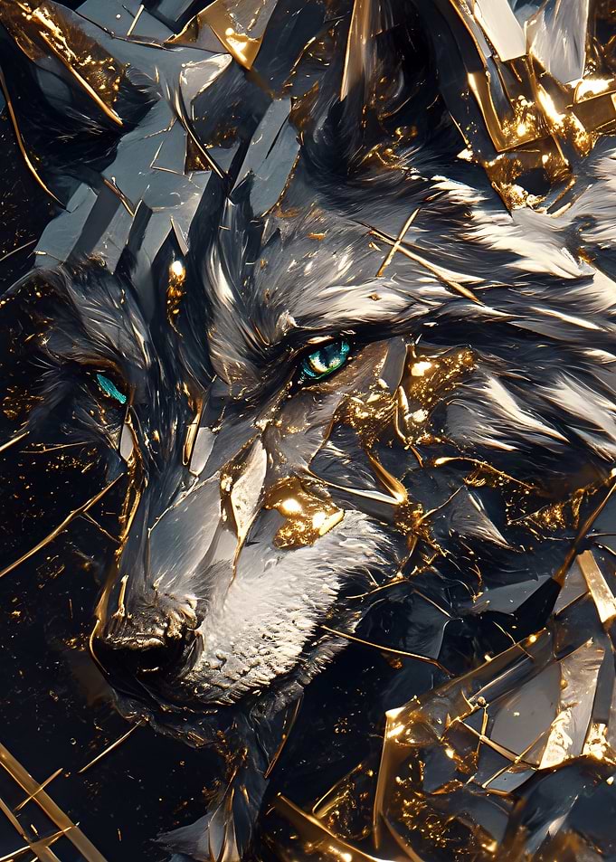 Abstract Wolf with Golden Accents