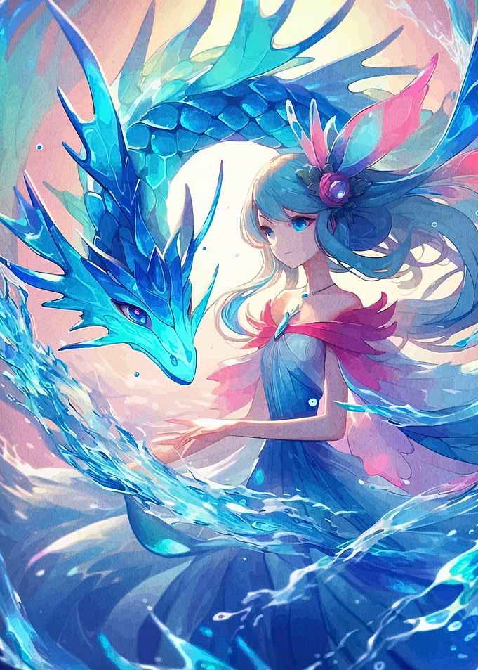 Anime Girl with Water Dragon