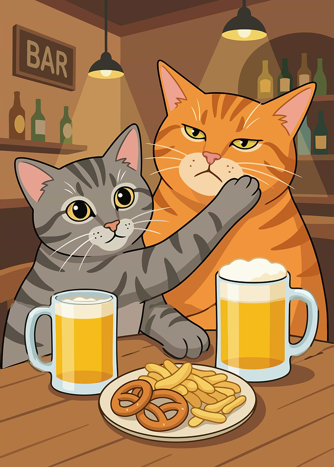Cats at the bar cartoon illustration