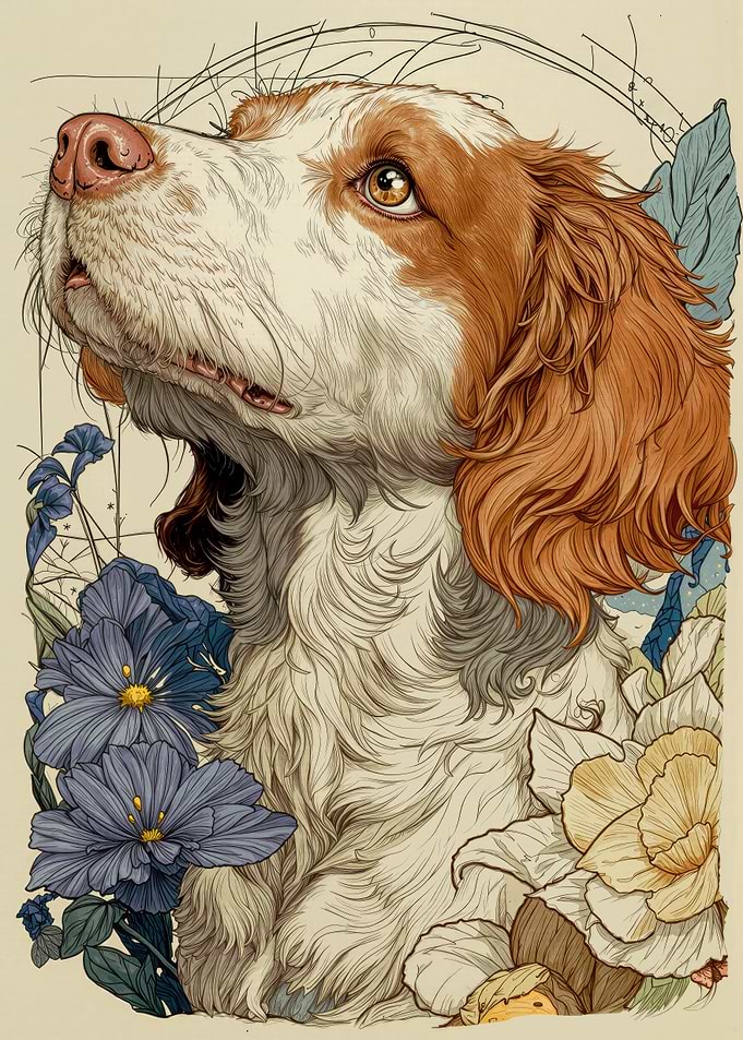 Springer Spaniel With Floral Accents