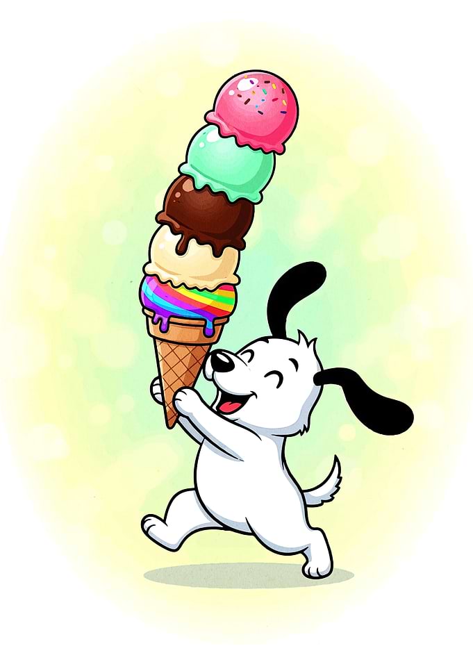 Happy Dog with Giant Ice Cream