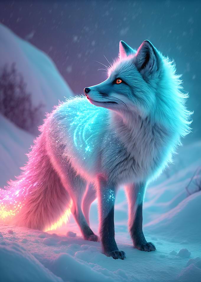 Neon Arctic Fox in Winter Wonderland
