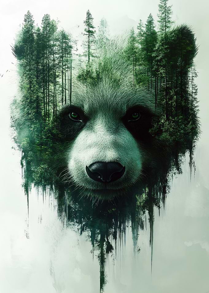 Panda and Forest Double Exposure Art