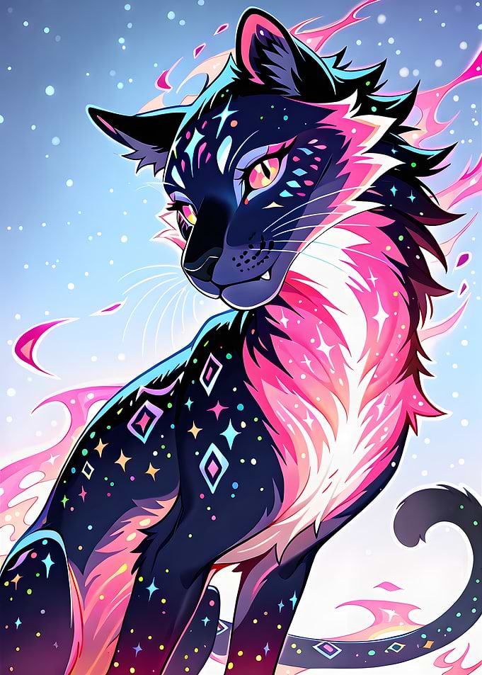 Cosmic Cat with Starry Fur