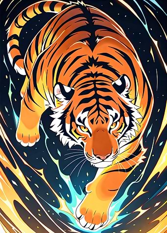 Stylized Tiger Portrait with Energy Swirls