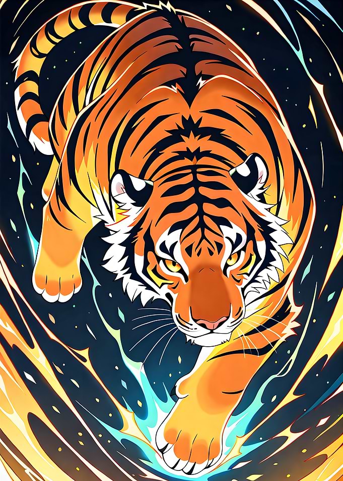 Stylized Tiger Portrait with Energy Swirls