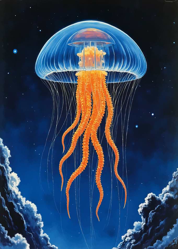 Glowing Jellyfish in Starry Night Sky