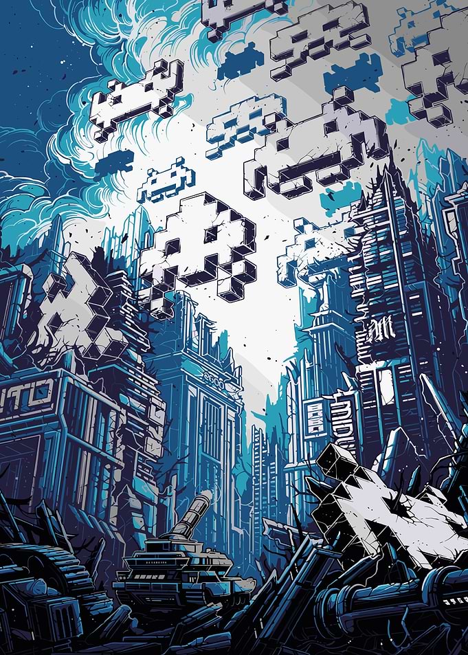 Space Invaders Overrun Cityscape