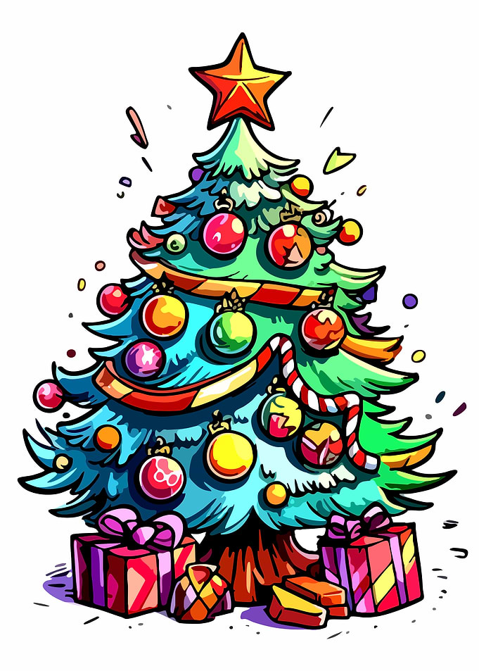 Cartoon Christmas Tree with Gifts