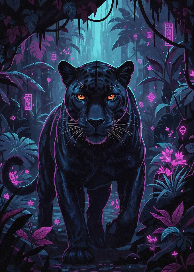 Cyberpunk Panther in Neon Jungle
