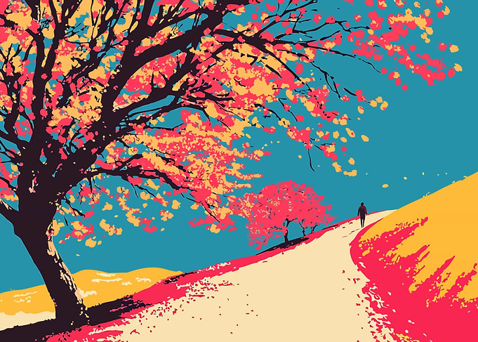Peaceful Spring Walk Nature Minimalist Art Illustration