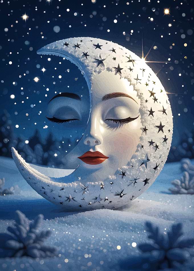 Winter Moon Face with Stars