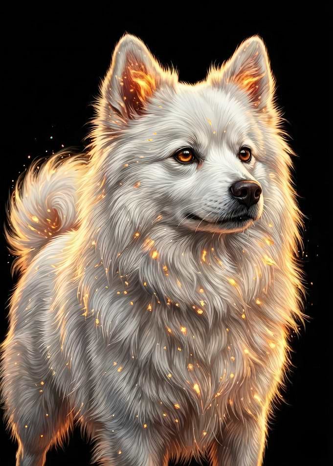 White Dog with Golden Sparkles