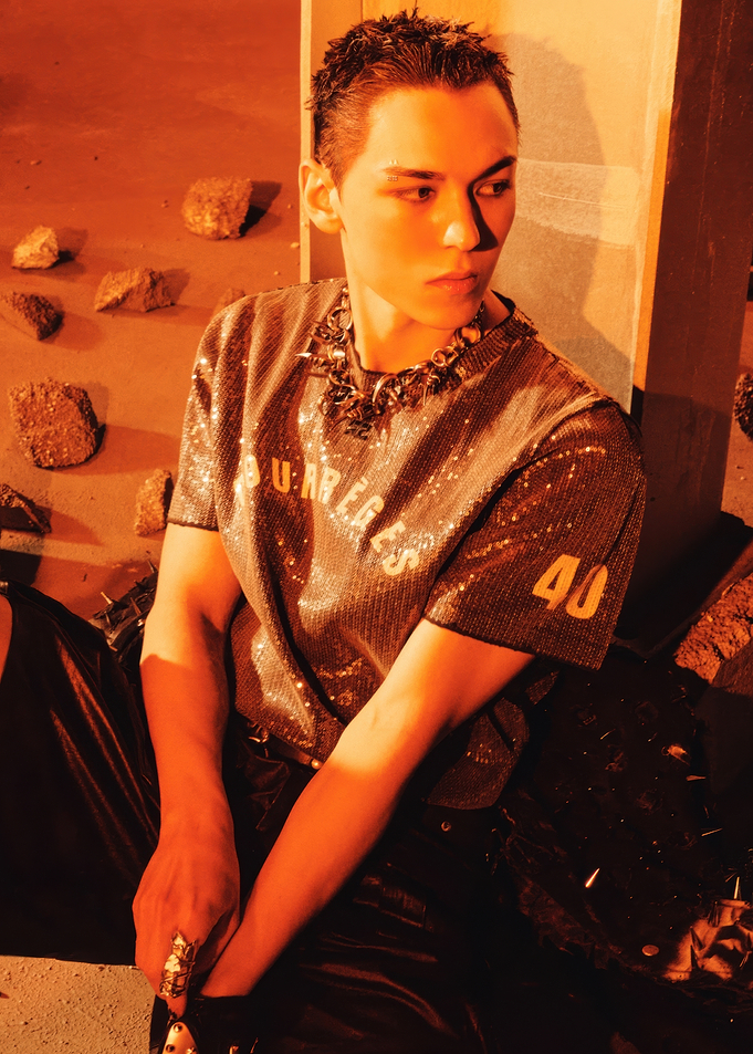 Fashionable Man in Sequin Shirt