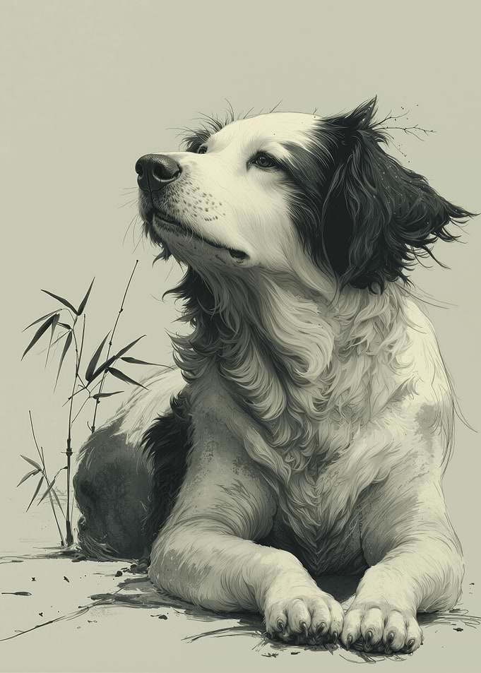 Springer Spaniel With Bamboo