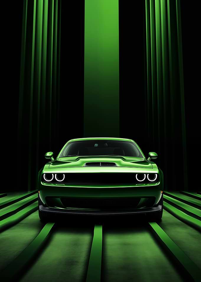 Green Challenger car art