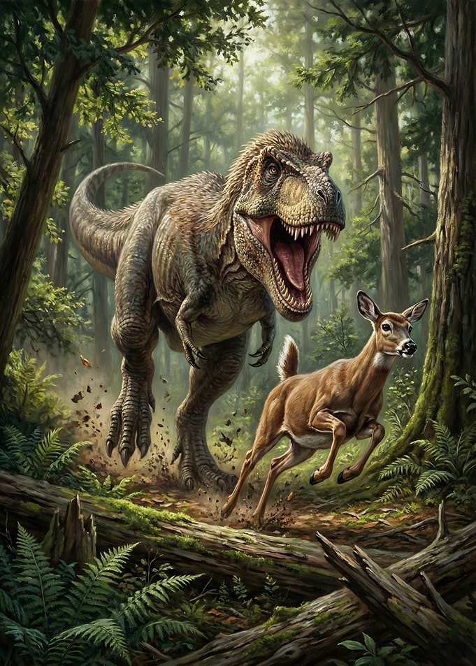 Tyrannosaurus Rex chasing a deer