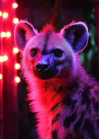 Hyena Portrait with Red and Blue Lighting