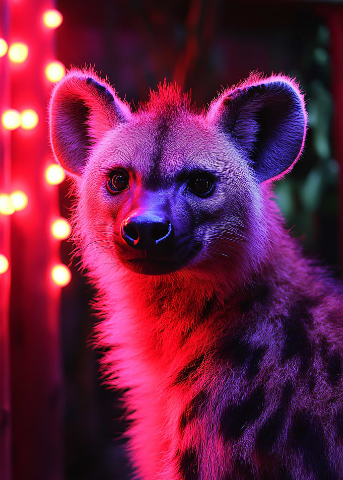 Hyena Portrait with Red and Blue Lighting