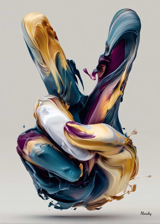 Peace Sign Hand Sculpted Liquid Pigment Art