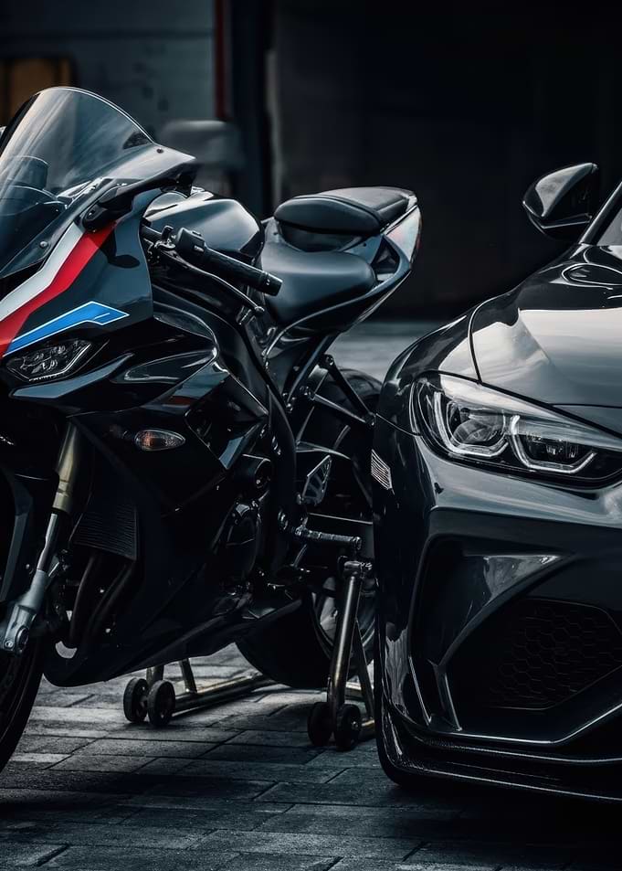 Black Car and Motorcycle Duo