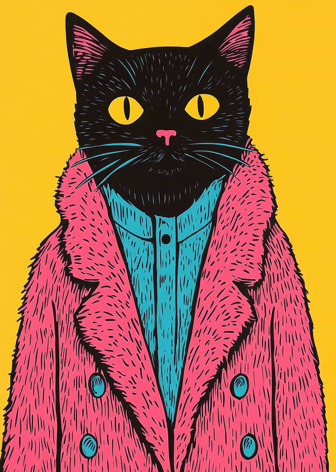 Dapper Cat in Pink Fur Coat