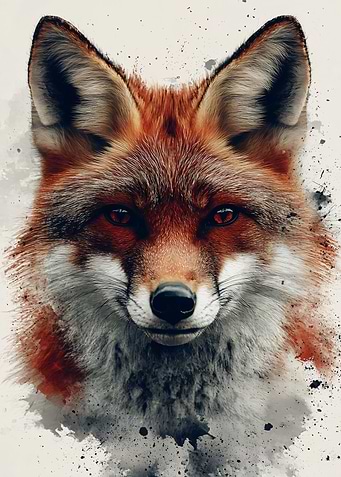 Fox Portrait with Watercolor Effect