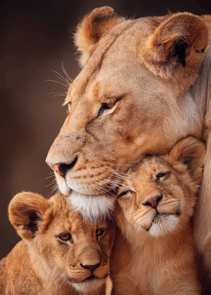 Lioness with Cubs Portrait